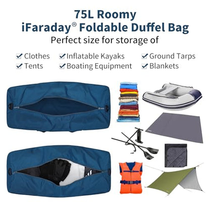 iFARADAY Foldable Duffle Bag 30 inch 75L Large Lightweight Luggage Bag for Travel Camping Storage-Blue - color: Blue-75L(with shoulder strap)