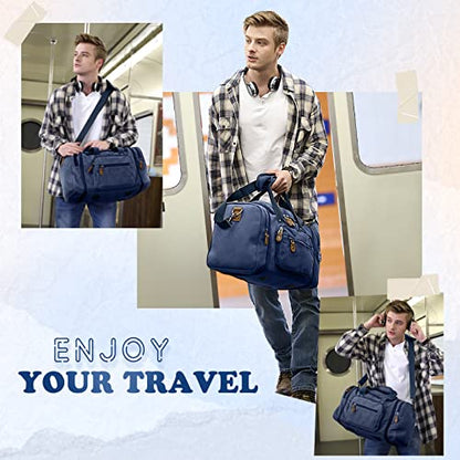 Gonex Canvas Duffle Bag for Travel 50L Expandable Duffel Weekend Overnight Bag men (Blue) - color: Blue, size: Large-50L (Without Shoe Compartment)