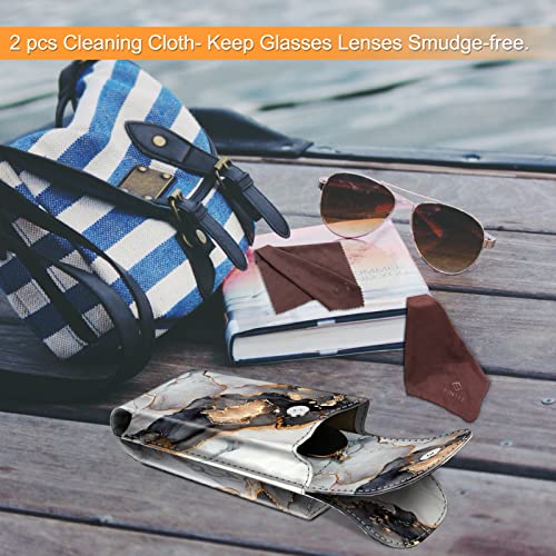 FINTIE Double Glasses Case with Carabiner Hook, Portable Vegan Leather Eyeglass Case Anti-scratch Sunglasses Pouch - color: Cloudy Marble
