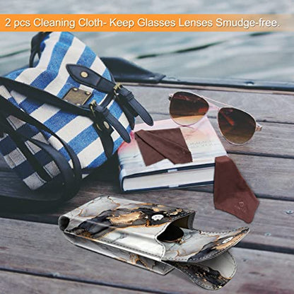 FINTIE Double Glasses Case with Carabiner Hook, Portable Vegan Leather Eyeglass Case Anti-scratch Sunglasses Pouch - color: Cloudy Marble