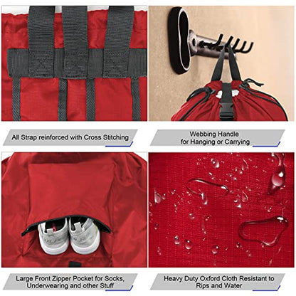 BeeGreen Laundry-Bag-Backpack-Extra-Large, Red Nylon Drawstring Portable Laundry Backpack Tall Foldable Heavy Duty Dirty Clothes Travel Bag with Handle College Dorm Apartment Essentials - color: Red, style: With Front Zipper Pocket