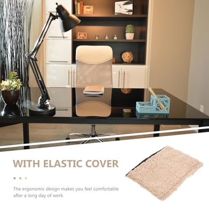 Unomor Plush Sherpa Armrest Covers Thickened Warm Chair Arm Pads with Soft Sheepskin Cushion for Office Gaming Home and Airplane Chairs Pressure-Relief Elbow Support Non-Slip Beige