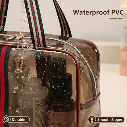 ANIS·KEBBR Retro Clear Makeup Bag, Waterproof Large Zipper Toiletry Organizer for Travel - size: L