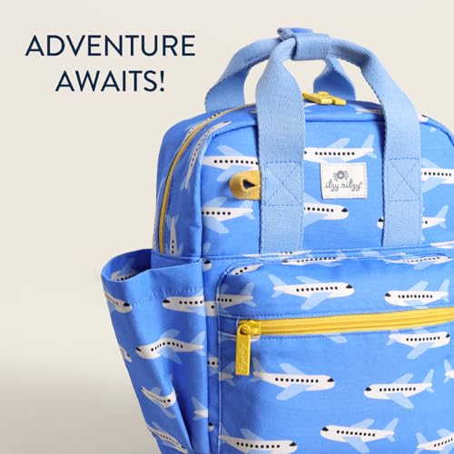 Itzy Ritzy Toddler Backpack - Daycare Bag - Features Adjustable Shoulder Straps, 2 Side Pockets & Spacious Interior with Wipeable Fabric Lining & Name Label, Airplane - color: Airplane