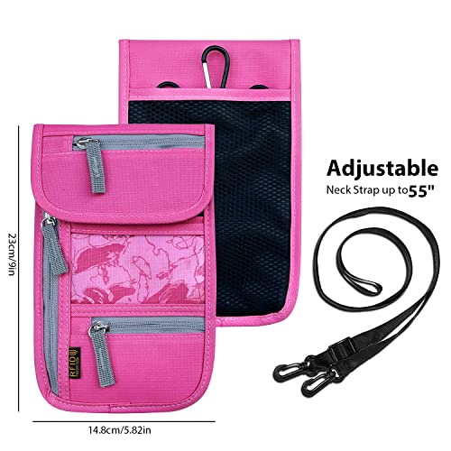 Travel Neck Wallet, RFID Blocking Passport Holder with Adjustable Neck Strap for Men and Women to Keep Cash, Credit Cards and Travel Documents Safe - Rose - color: Rose