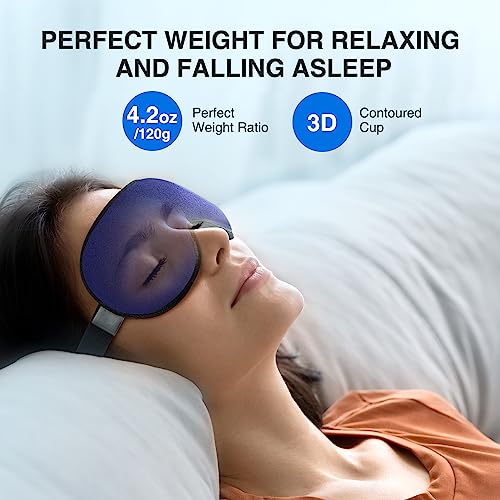 YFONG Weighted Sleep Mask, Women Men 3D Eye Mask Blocking Lights Sleeping Mask (4.2oz/120g), Pressure Relief Night Sleep Eye Mask with Adjustable Strap, Eye Cover Blindfold for Travel Nap Yoga, Blue - color: Blue