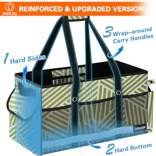 Upgrade Extra Large Utility Tote Bag with Reflective Strip, Standing Reusable Grocery Bags with Hard Bottom, Collapsible Utility Tote with Handles for Shopping, Beach, Picnics, Car, Twill Green - color: Twill Green