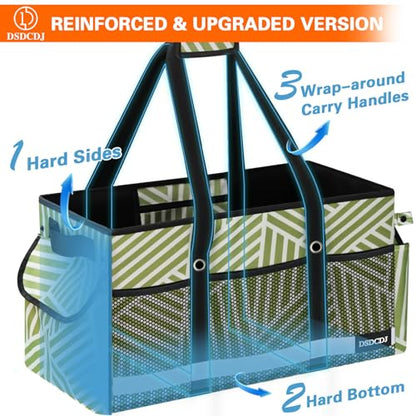 Upgrade Extra Large Utility Tote Bag with Reflective Strip, Standing Reusable Grocery Bags with Hard Bottom, Collapsible Utility Tote with Handles for Shopping, Beach, Picnics, Car, Twill Green - color: Twill Green
