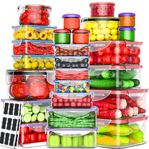 RockBerry 50 Pcs Large Food Storage Containers with Lids Airtight-85 OZ to small Containers-Total 526OZ Stackable Kitchen Set -BPA Free Leak proof containers (50Multi) - color: 50Multi