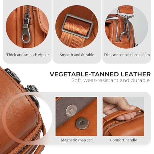 Augus Leather Small Messenger Bag For Men Crossbody Handbag Shoulder Sling Travel Bags for Men Purse Daypack Magnetic Buckle - color: Light Brown