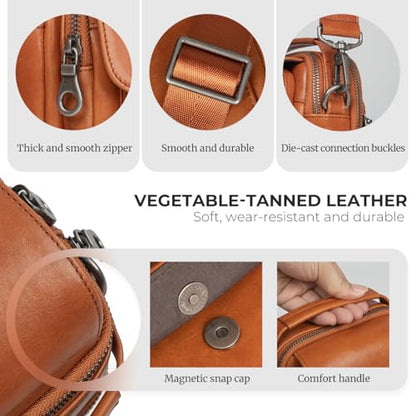 Augus Leather Small Messenger Bag For Men Crossbody Handbag Shoulder Sling Travel Bags for Men Purse Daypack Magnetic Buckle - color: Light Brown