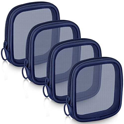 Weewooday 4 Pcs Mesh Makeup Bag Mesh Cosmetic Bag Travel Toiletry Pouch with Zipper Mini Makeup Cosmetic Purse for Daily Accessory(Small,Navy Blue) - color: Navy Blue, size: Small