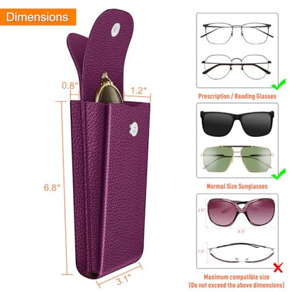 FINTIE Double Glasses Case with Carabiner Hook, Portable Vegan Leather Eyeglass Case Anti-scratch Sunglasses Pouch - color: Purple