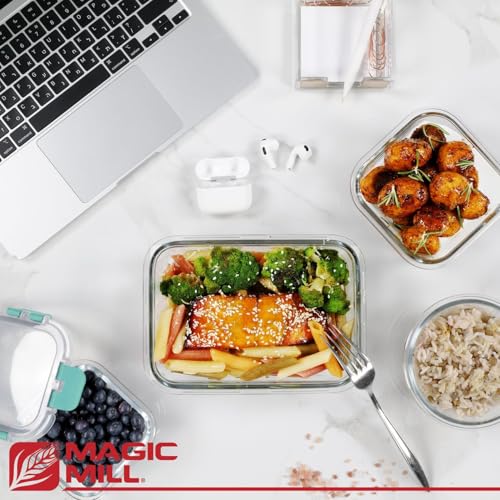 Magic Mill Premium Borosilicate Glass Food Storage Containers with lids Set | 24pc Sets with 12 Bowls & 12 Airtight Locking Lids for Lunch & Meal Prep, Safe for Oven, Freezer, Dishwasher, BPA-Free - color: Turquoise
