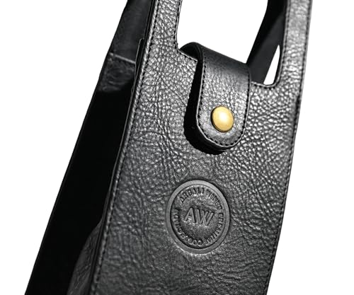 Premium Collection Single Bottle Wine Tote, Black | Genuine Leather, Elegant & Durable, Secure Locking Strap, Sophisticated Gift for Wine Enthusiasts - color: Black