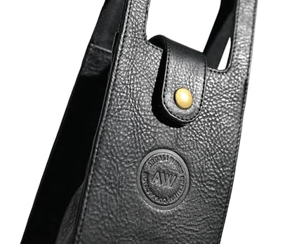Premium Collection Single Bottle Wine Tote, Black | Genuine Leather, Elegant & Durable, Secure Locking Strap, Sophisticated Gift for Wine Enthusiasts - color: Black
