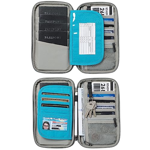 VanFn RFID Travel Passport Wallet, Family Passport Holder, Trip Document Organizer P.Travel Series - color: Blue