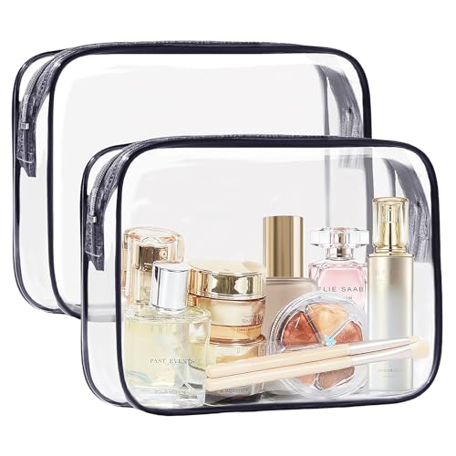 COSHAYSOO Sunscreen Bag Clear Makeup Toiletry Pouch Beach Vacation Essentials for Women Teen Girls Trip Gifts Summer Pool Travel Must Have Accessories Waterproof Stuff - color: Black-Clear