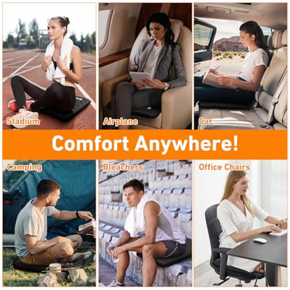 Inflatable Seat Cushion, Self Inflating Memory Foam Portable Stadium Seat Cushions for Bleachers Lightweight Camping Comfort Airplane Cushion for Long Flights Outdoor Events