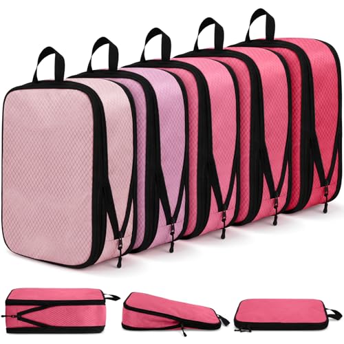 5 Pack Compression Packing Cubes for Travel Space Saving Cubes Luggage Organizer for Suitcase(Pink,M) - color: Pink, size: Medium