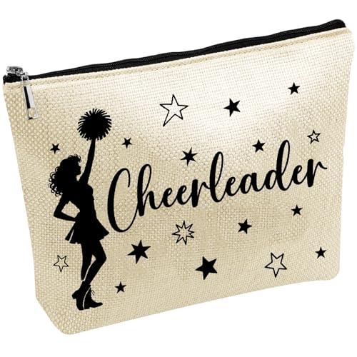 CREATCABIN Cheerleader Makeup Bags for Purse Multi-Function Canvas Cosmetic Bag Zipper Toiletry Travel Washing Make Up Organizer Tool Pouch Storage for Women Cheer Teams Gifts 10x7Inch - style: Cheerleader