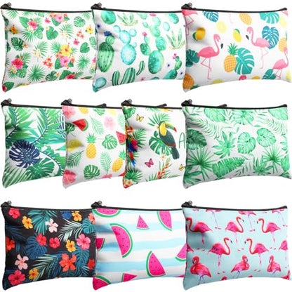 Eccliy 20 Pcs Summer Makeup Bag Cosmetic Bag Canvas Gifts Summer Themed Accessories for Girls Toiletry Pouch with Zipper for Women Party Shopping Home Travel, 8 x 5 Inch - size: 8 x 5 Inch, style: Summer