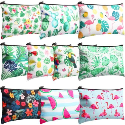 Eccliy 20 Pcs Summer Makeup Bag Cosmetic Bag Canvas Gifts Summer Themed Accessories for Girls Toiletry Pouch with Zipper for Women Party Shopping Home Travel, 8 x 5 Inch - size: 8 x 5 Inch, style: Summer