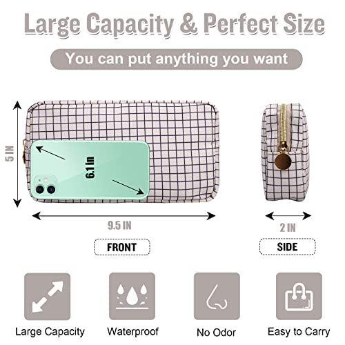 Nylon Small Makeup Bag for Purse, Cute Checkered Makeup Bag Preppy Cosmetic Zipper Pouch Purse, Waterproof Portable Travel Toiletry Bag Clutch Make Up Brush Bag Organizer for Women Girls(Checkered) - color: Checkered, size: Small