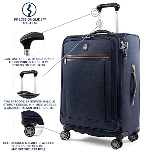 Travelpro Platinum Elite Softside Expandable Checked Luggage, 8 Wheel Spinner Suitcase, TSA Lock, Men and Women, True Navy Blue, Checked Medium 25-Inch - color: True Navy Blue, size: Checked-Medium 25-Inch