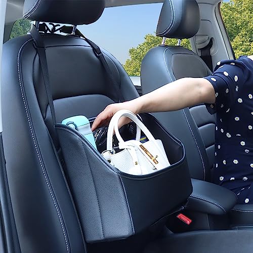 Viaviat Car Handbag Purse Holder Between Seats Leather Car Front Seat Storage Bag Large Capacity Car Organizers for Book Document Phone Bottle Tissue Toy (Black Style-1) - color: Black (Style 1)