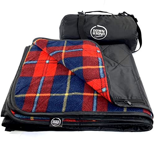 DOWN UNDER OUTDOORS Large Waterproof Windproof Extra Thick 350 GSM Quilted Fleece, or Sherpa Stadium Blanket - color: Red Check
