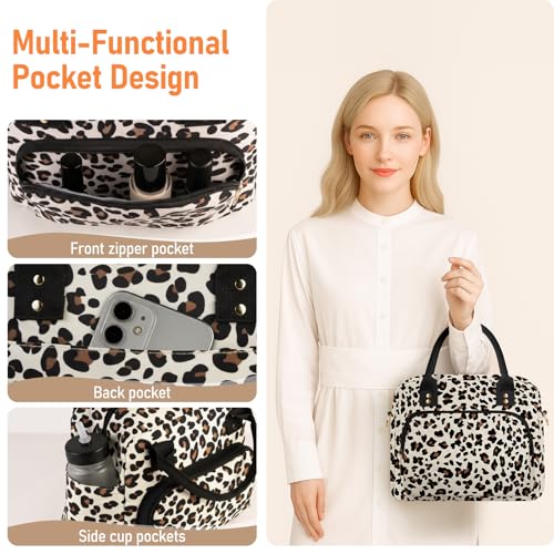 Lunch Bag Large Insulated Lunch Box for Women Adult Cute Lunchbox Lunch Bags Boxes Pail with Shoulder Strap for Work Mom Picnic Office Travel 11.4×6.8×9.1 inches 11.5L (Leopard) - color: Leopard