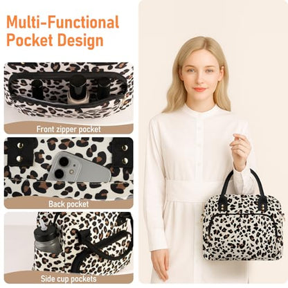 Lunch Bag Large Insulated Lunch Box for Women Adult Cute Lunchbox Lunch Bags Boxes Pail with Shoulder Strap for Work Mom Picnic Office Travel 11.4×6.8×9.1 inches 11.5L (Leopard) - color: Leopard