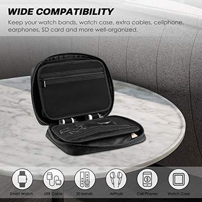 Fintie Watch Band Storage Bag Organizer, Travel Replacement Wrist Straps Carrying Case Pouch for Smartwatch Bands, Pin, Cable, Cases Accessories, Black