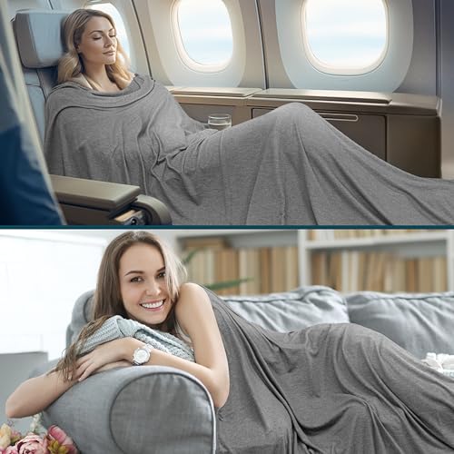 PAVILIA Travel Blanket Airplane Compact with Bag, Lightweight Soft Fleece Plane Blanket Long Flights, Camping Road Trips, Packable Travel Gift Essentials with Luggage Backpack Strap, 65x40, Gray - color: Gray