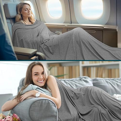 PAVILIA Travel Blanket Airplane Compact with Bag, Lightweight Soft Fleece Plane Blanket Long Flights, Camping Road Trips, Packable Travel Gift Essentials with Luggage Backpack Strap, 65x40, Gray - color: Gray