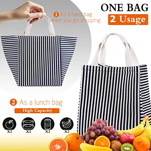 Lunch Bag Insulated Lunch Box for Women Men,Reusable Adult Lunch Tote Bags for Work or Travel (Striped Blue) - color: Striped Blue