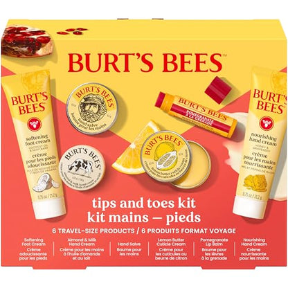 Burt's Bees Gifts Ideas, Tips and Toes Kit, 6 Travel Size Products - Pomegranate Moisturizing Lip Balm, 2 Hand Creams, Foot Cream, Cuticle Cream, and Hand Salve - size: 6 Count