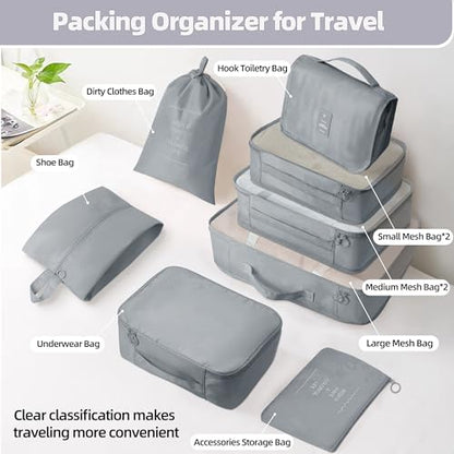 10 Pcs Set Packing Cubes - Travel Packing Organizers, Expandable Suitcase Organizer, Luggage Organizer Bags - color: GREY