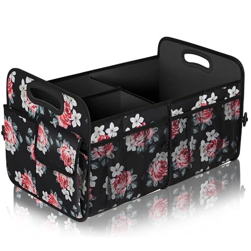 Femuar Car Trunk Organizer,Car Storage Organizer with 72L Large Capacity Waterproof Collapsible and 11 Pockets,Trunk Organizer for Car Suv/Jeep/Sedan, Large Size, Flower - color: flower, size: Large