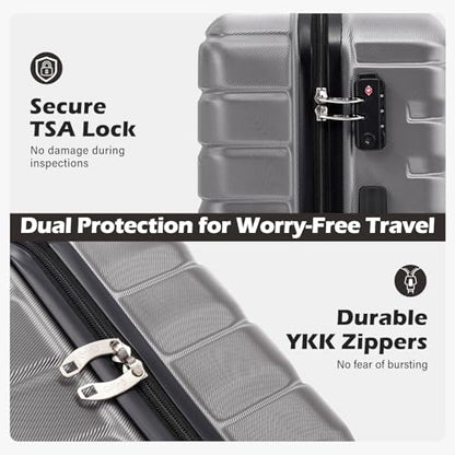 Coolife Luggage Sets, 3 Piece Hard Shell Suitcase Set with Spinner Wheels, Expandable Large Checked Luggage, Lightweight Rolling Carry On with TSA Lock Gray - color: gray, size: 3 Piece Set (20in/24in/28in)