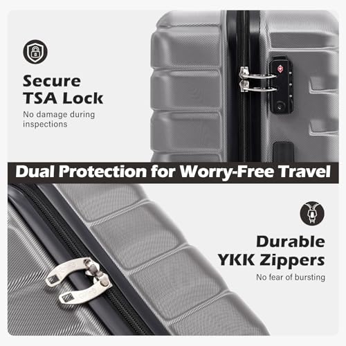 Coolife Carry On Luggage Airline Approved with Spinner Wheels, Hard Shell Suitcase TSA Lock Lightweight Travel Luggage 20-inch,Gray - color: gray, size: Small(20in)