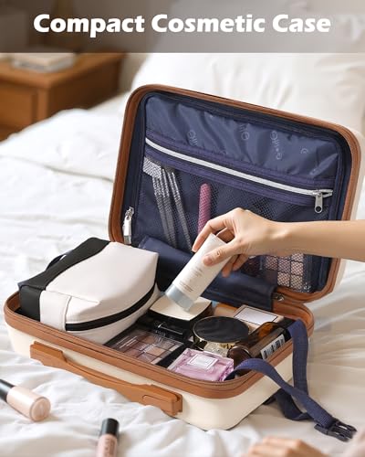 Coolife Luggage Sets, 5 Piece Durable Suitcase, Lightweight Carry on Luggage with ABS Hardshell, Dual Spinner Wheels, TSA Lock and YKK Zipper(apricot white, 5 piece set) - color: apricot white, size: 5 piece set