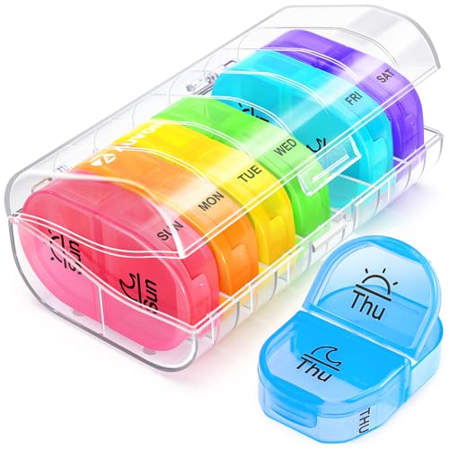 AUVON Pill Box 2 Times a Day, Weekly Pill Organizer AM PM with 7 Daily Pocket Case to Hold Vitamin, Medicine, Medication, and Supplement - color: Clear