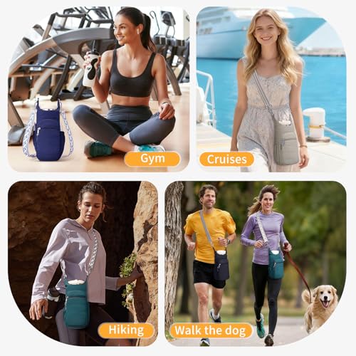 Water Bottle Bag 40 oz Crossbody Bag Insulated Carrier Purse Holder for Walking Hiking with Adjustable Strap - color: Khaki