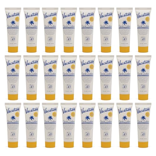 Vacation Mini Classic SPF 50 Sunscreen Lotion, 1 Fluid Ounce, Pack of 24 - Bulk Sunscreen, Invisible, No White Cast, Water-Resistant, Travel Size, Dermatologist-Tested, Vegan - size: 1 Fl Oz (Pack of 24), style: SPF 50