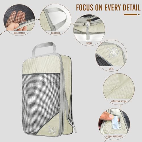 8 Set Compression Packing Cubes for Travel, Expandable Luggage Organizer with Shoe Bag & Laundry Bag - Lightweight Suitcase & Backpack Travel Essentials (Beige) - color: Beige