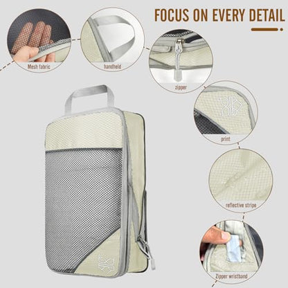 8 Set Compression Packing Cubes for Travel, Expandable Luggage Organizer with Shoe Bag & Laundry Bag - Lightweight Suitcase & Backpack Travel Essentials (Beige) - color: Beige