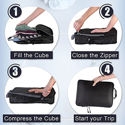 BAGAIL 5 Set Ultralight Compression Packing Cubes Travel Accessories Expandable Packing Organizers(Black) - color: Black