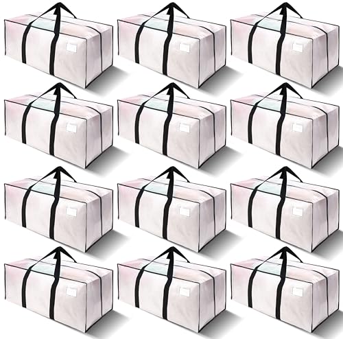 VELVETSURE 12 Pack Heavy Duty Large Moving Bags W/Backpack Straps - Strong Handles & Zippers, Storage Totes For Space Saving, Fold Flat, Alternative to Moving Box and Storage Bin, Semi-Transparent - color: Semi-Transparent, size: 24 Gal - 12 Pack